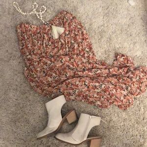 Floral pleated long skirt